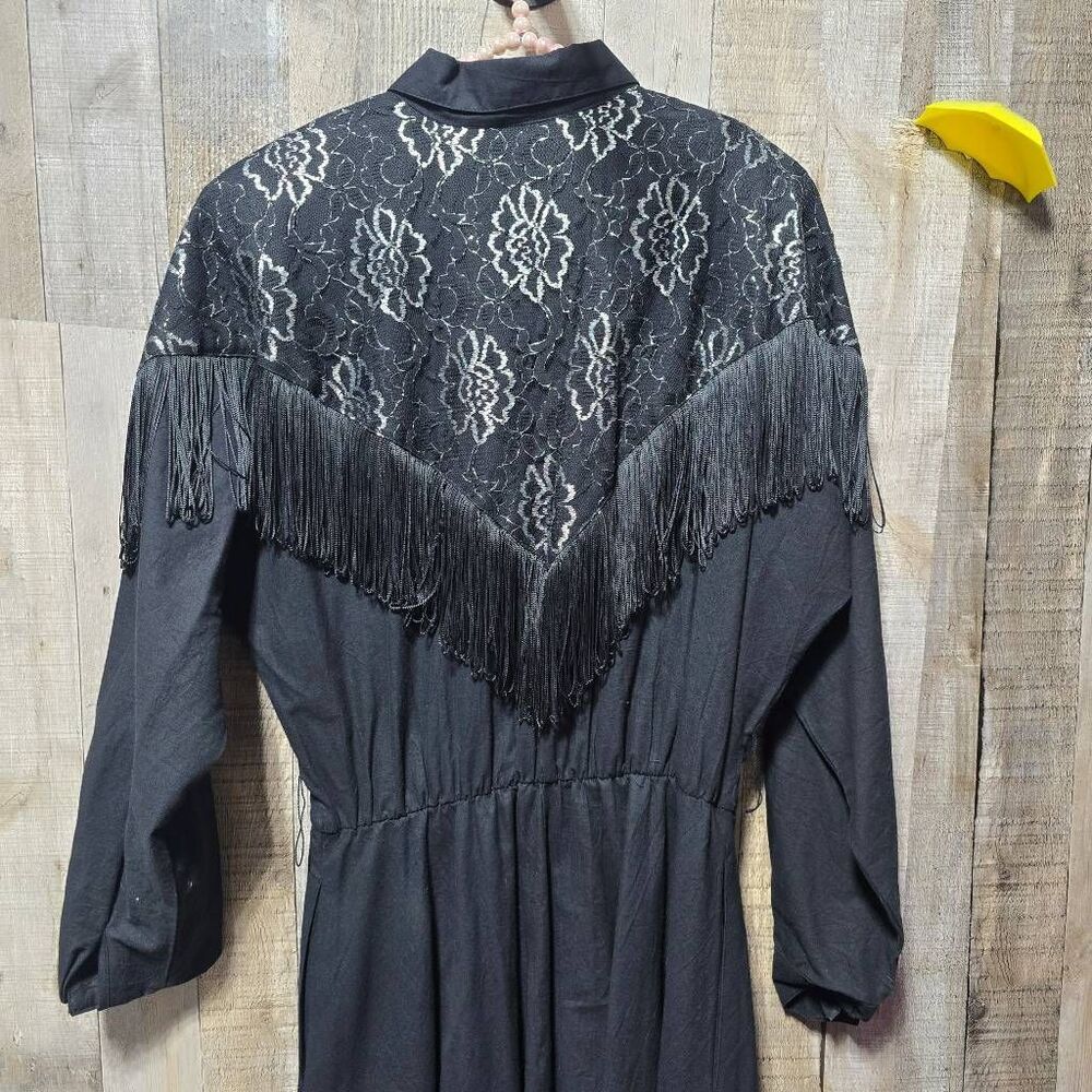 Lilia Smitty Black Silver Floral Embroidered Fringe Dress 16 Rodeo Queen Rockabi - Picture 4 of 7